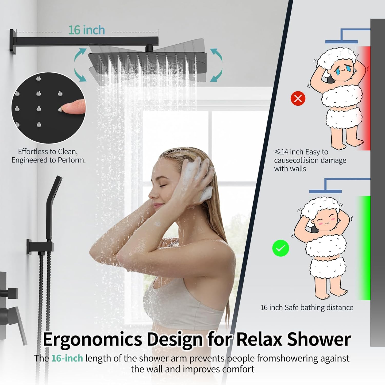 SR SUN RISE 12 Inches Matte Black Shower System 12 Inch Brass Bathroom Luxury Rain Mixer Shower Combo Set Wall Mounted Rainfall Shower Head System Shower Faucet Rough-in Valve Body and Trim Included - Image 5