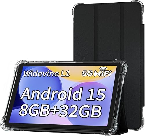 BYANDBY Tablet 7 pulgadas Android 15.0 Tablet, 8GB+32GB ROM (1TB Expand), Quad-Core, WiFi, GMS, Cámara dual, Educativo, Juegos (negro)