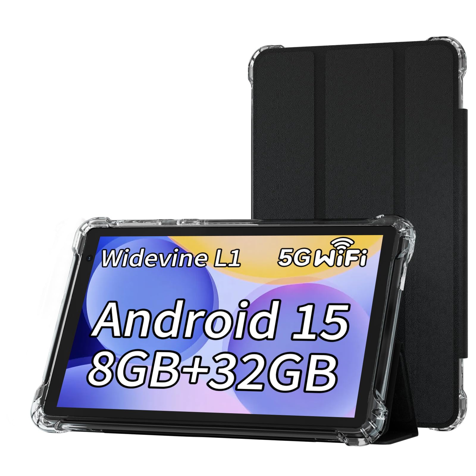 BYANDBY Tablet 7 inch Android 15.0 Tablet, 8GB+32GB ROM （1TB Expand）, Quad-Core, WiFi, GMS, Dual Camera, Educational, Games （Black）