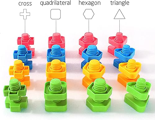 Miniatura 2 de TOMYOU 32 piezas de juguetes apilables de tuercas y pernos de formas, juegos de aprendizaje de clasificación de colores STEM, juego de construcción