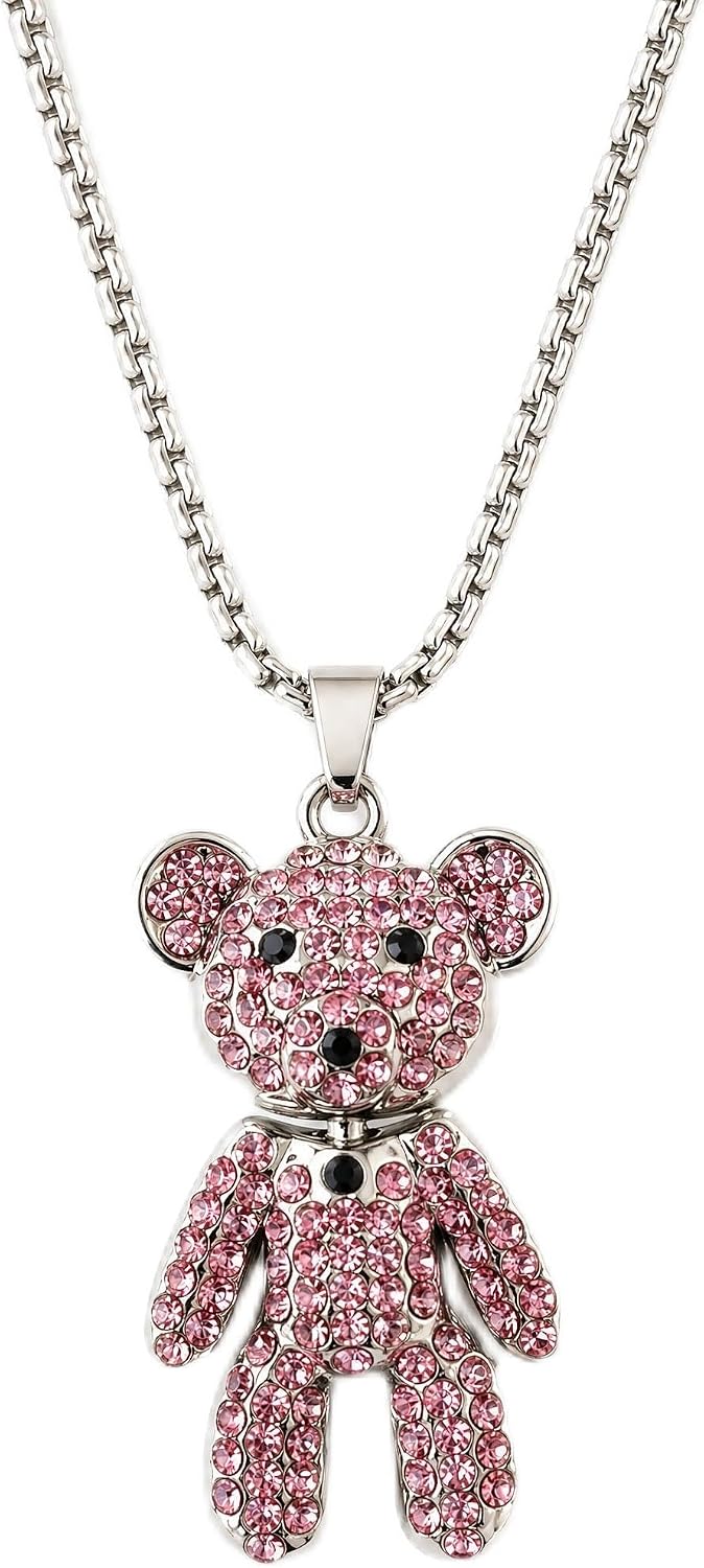 Crystal Bear Pendant Necklace for Women