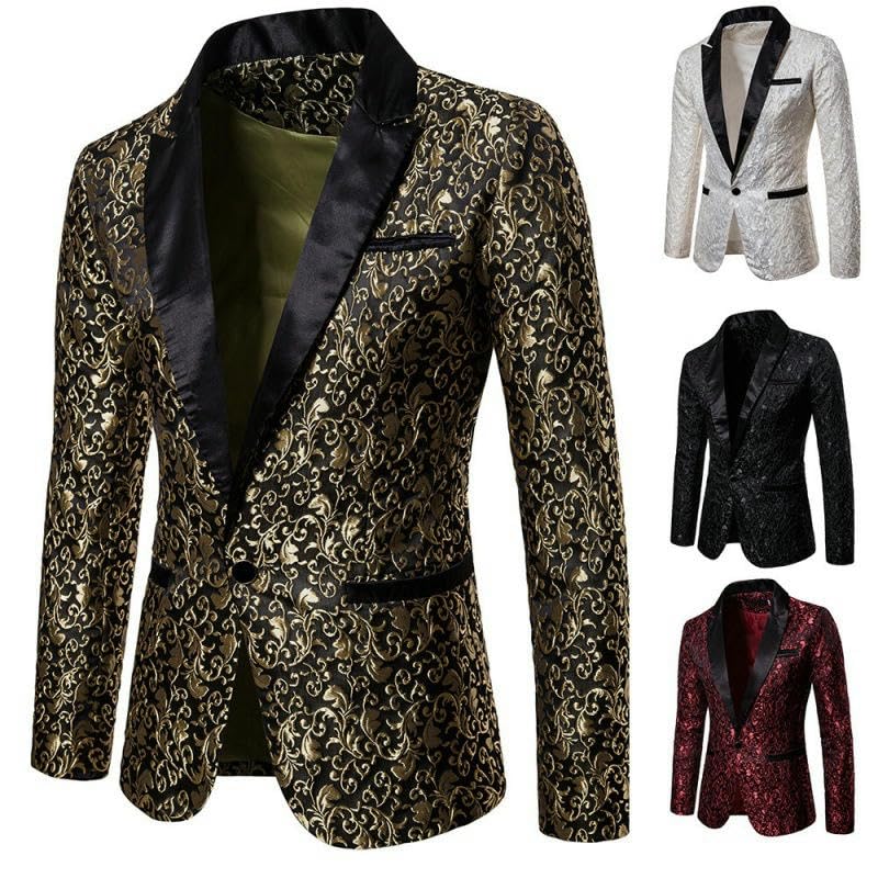 Men's Spring Summer European American Lapel Gold Stamped Print Performance Blazer2