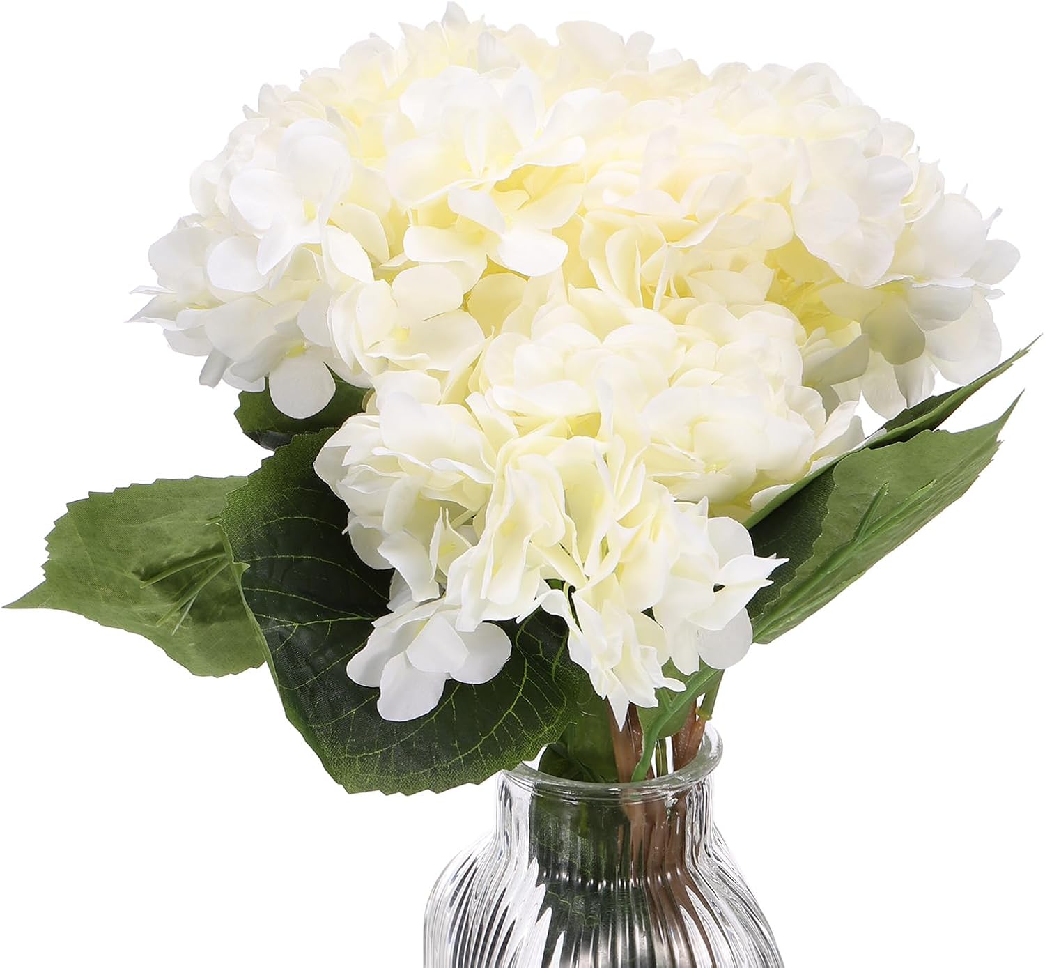 PATIKIL Hydrangea Artificial Flowers, 4PCS Faux Hydrangea Flowers Artificial Hydrangeas Fake Silk Faux Flowers in Vase Real Touch for Home Decor Centerpiece Table Decorations, White