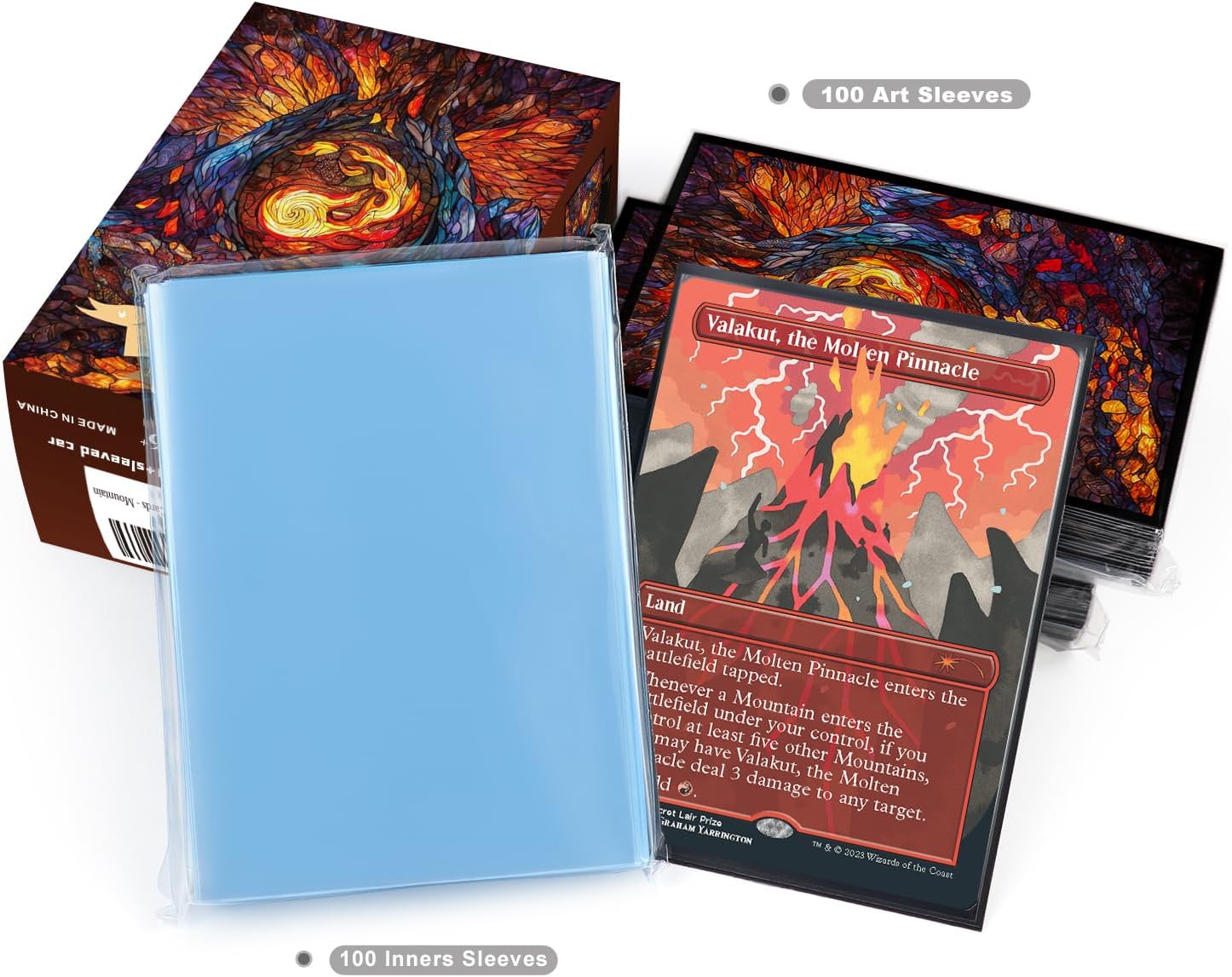 Katomula 100 MTG Card Sleeves with 100 Inner Sleeves, Textured Back Art Sleeve, Fit Standard Size Cards - Mountain