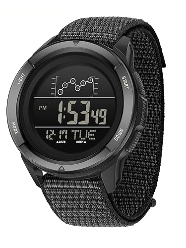 Men's Digital Sports Watch with Velcro Buckle, Military Style Nylon