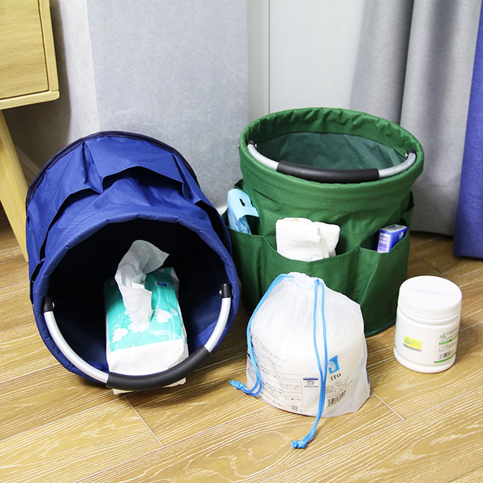 Organizer per attrezzi con manico, borsa per la pulizia, organizer multifunzionale per la pulizia, per giardino, pesca, picnic, lavaggio (verde)