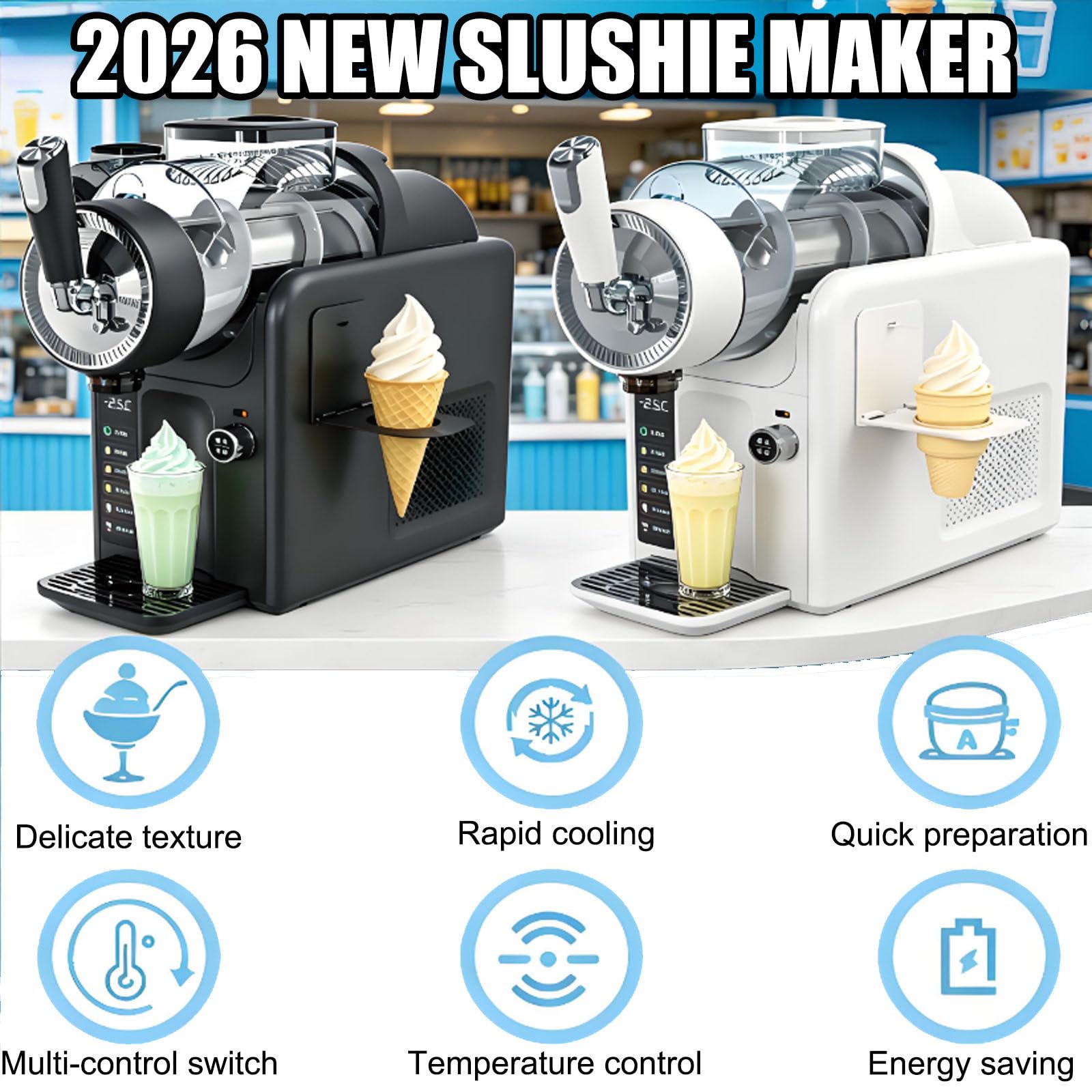 Máquina De Granizados 2026,Máquina De Granizados 5 En 1 para Granizados Y Postres Suaves,Máquina para Helado Suave con Mezcla Uniforme De 360°,Enfriamiento Continuo De 12 Horas Black