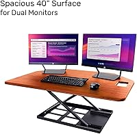 Vista 4 de X-Elite Pro - Convertidor de escritorio de esquina de 40 pulgadas con elevación neumática, elevador ajustable para sentarse a ponerse de pie, Cereza