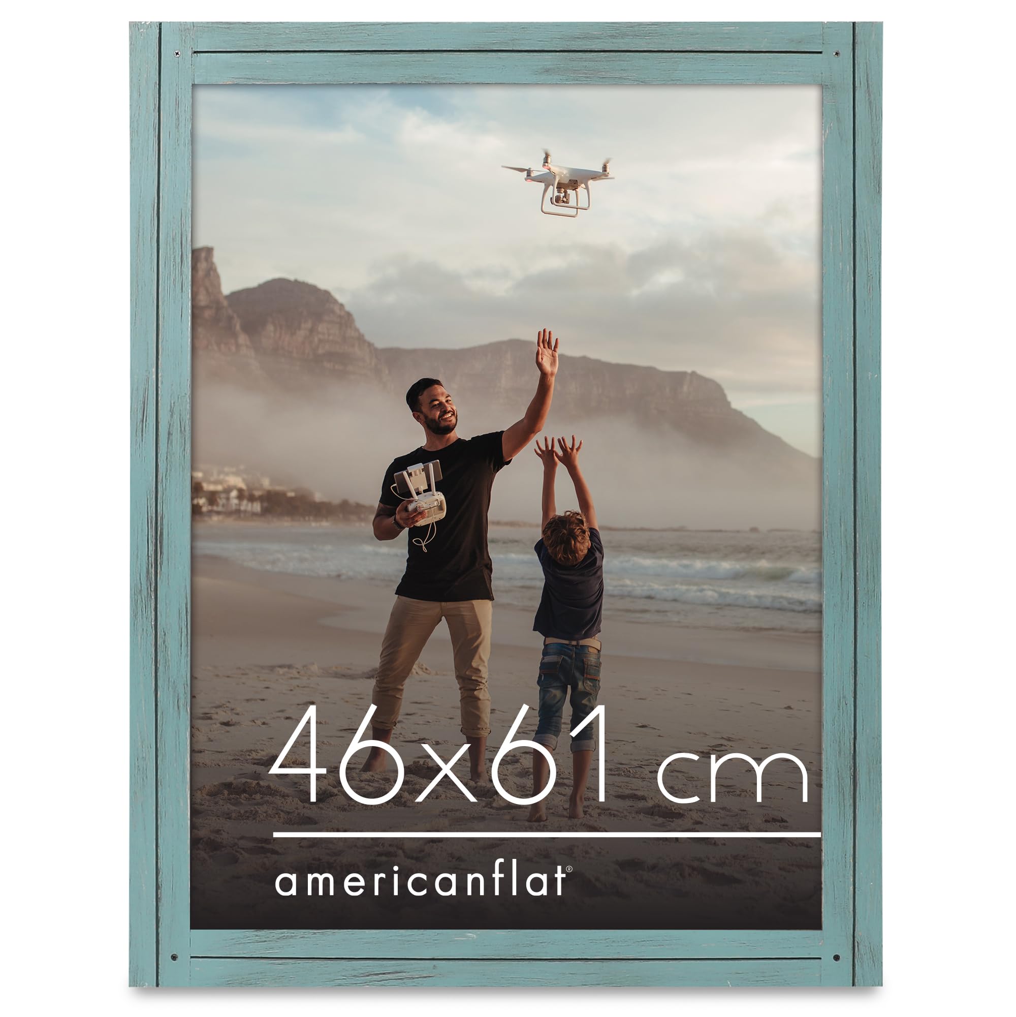 Cadre photo rustique bleu turquoise 45x61 cm en bois texturé Americanflat
