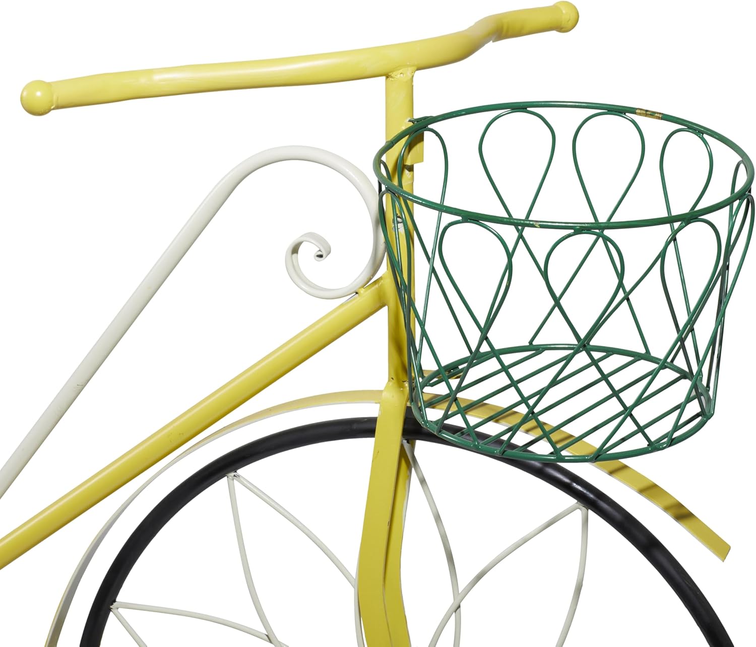 Yellow Iron Bicycle Plant Stand with Baskets and Saddle Bags