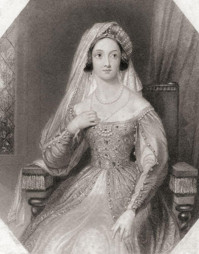 Królowa Katherine. Główna postać kobieca ze sztuki Szekspira Henryk VIII. Plakat drukowany przez Kena Welsh (12 x 16)