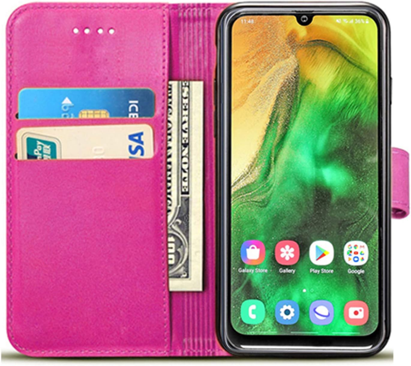 Case Compatible for Samsung Galaxy A20e (5.8 Inch) Leather Magnetic Closure Flip Card Holder Wallet Stand View Protective Cover for Samsung Galaxy A20e (Pink) - Image 3