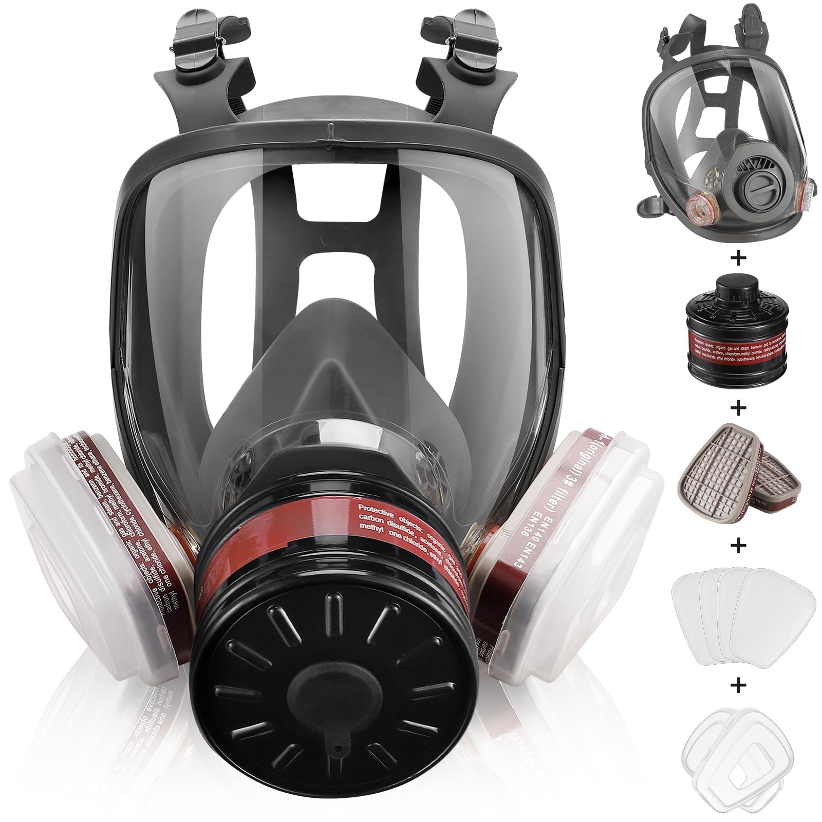 Masque intégral à gaz – Masque respiratoire réutilisable à gaz de survie nucléaire et chimique avec filtre à charbon actif 6001 cn et 40 mm