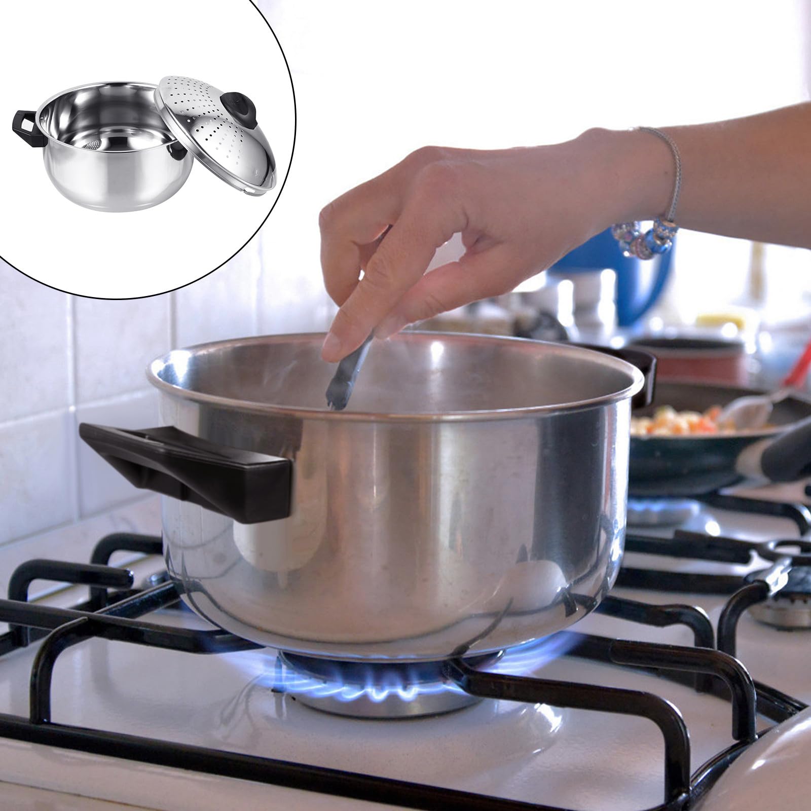 OSALADI Olla Rápida para Cocinar y Colar Fácilmente de Acero Inoxidable para Fideos y Tapa Antideslizante Diseño de Cierre Seguro en Cocina