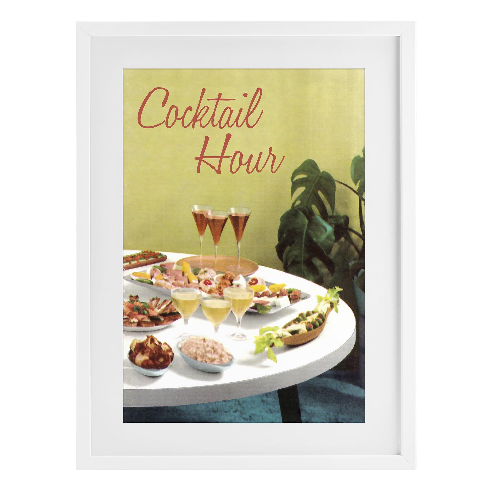 Stupell Industries Retro Cocktail Hour Table Spread for Dining Room, Happy Hour Cheers Decor, 14 x 20 Inch Framed Matted Print Under Glass, by Tim Wright, Made in USA Gift