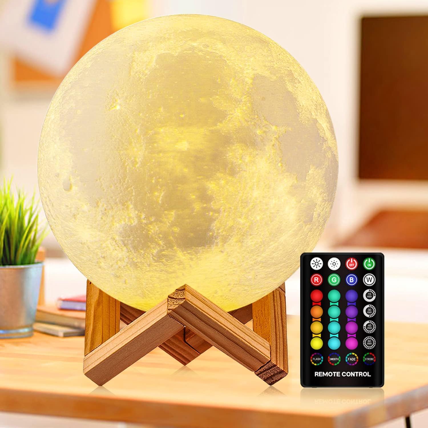 AMERTEER3D LED Moon Lamp for Kids & Adults, Rechargeable Moon Light with Remote, Unique Night Light for Bedroom Decor, Moon Globe Lamp, Moon Gifts for Women & Men, Light Up Moon Ball
