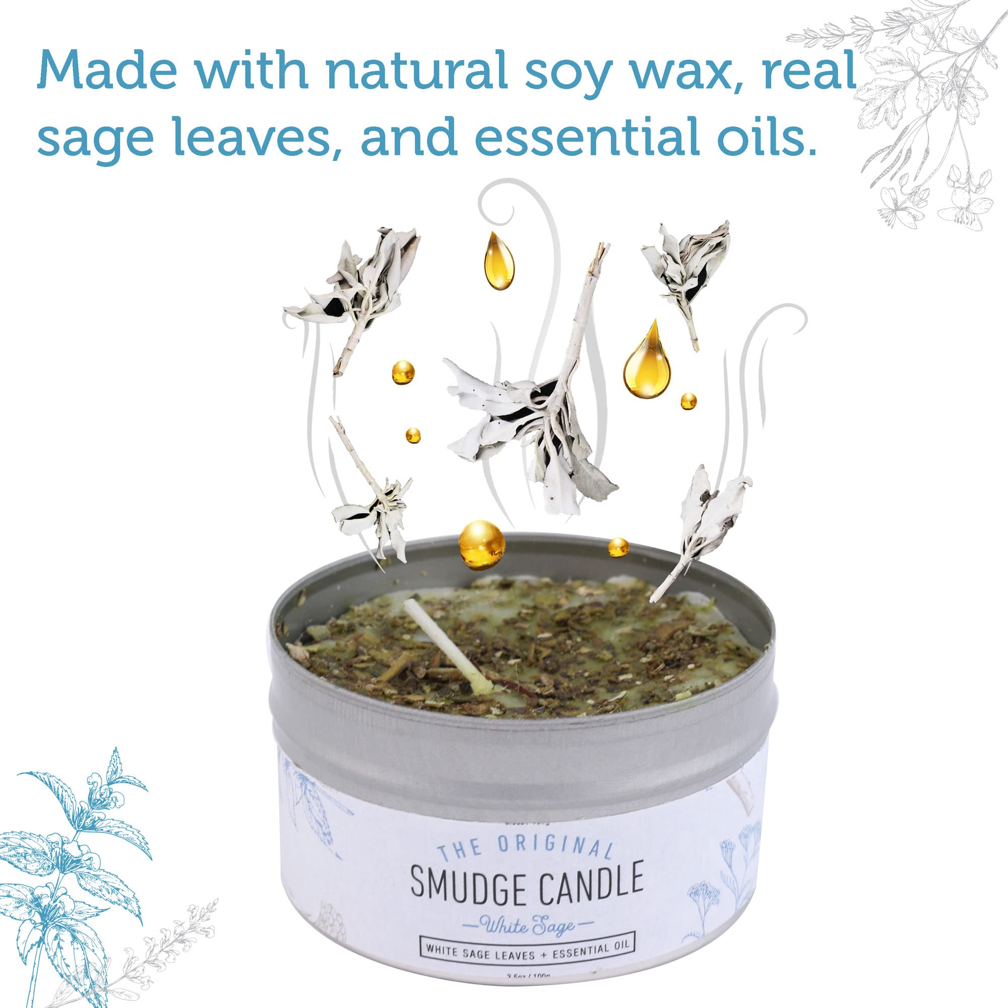 SOUL STICKS Smudge Candle for Cleansing House, Meditation, Chakra Healing, Aromatherapy | 3.5 Ounce Smudge Candle for Spiritual Cleansing (White Sage)