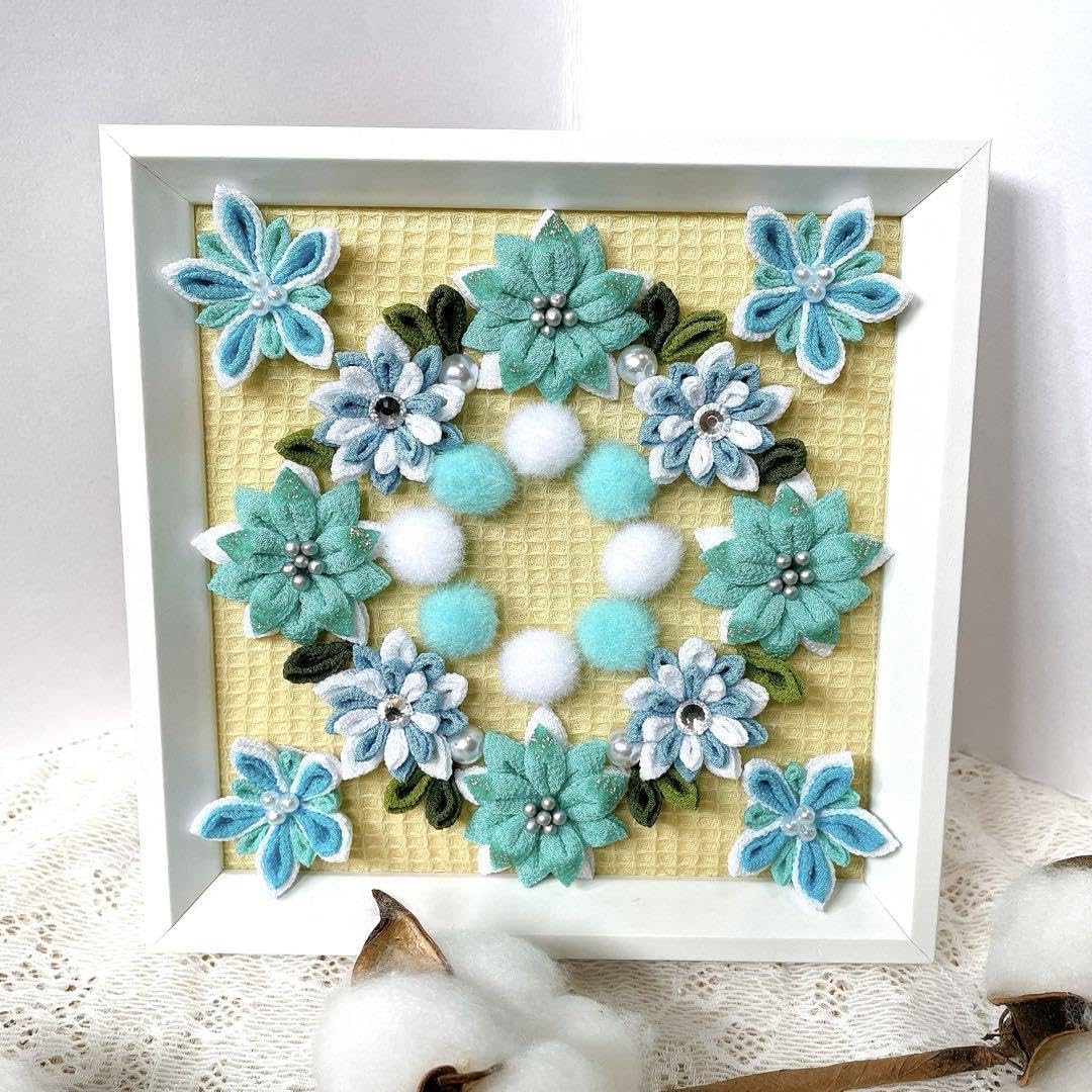 つまみ細工雪の結晶フレーム つまみ細工雪の結晶フレーム