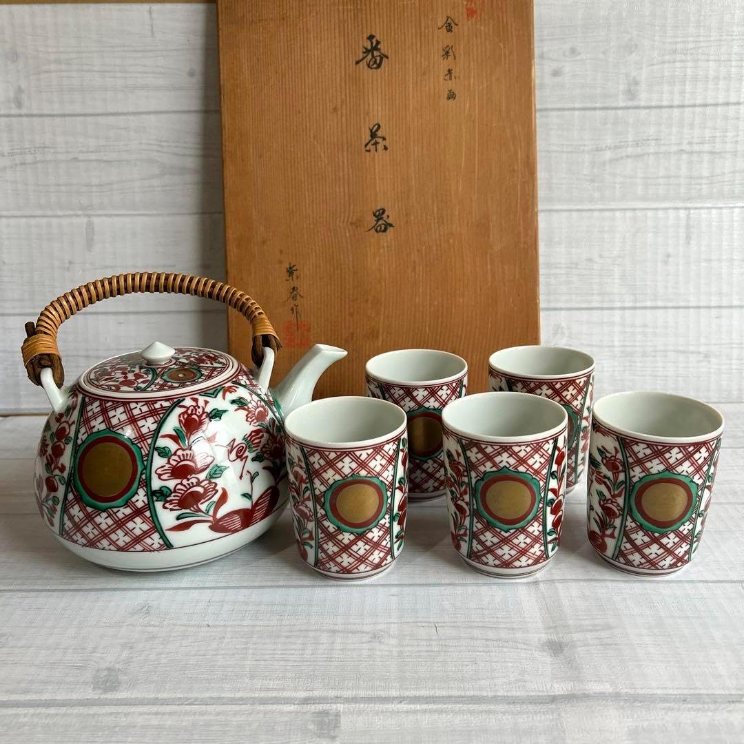 ジャパンヴィンテージ 薩摩焼 白薩摩 茶器揃 湯飲み5客 急須 セット 蓋