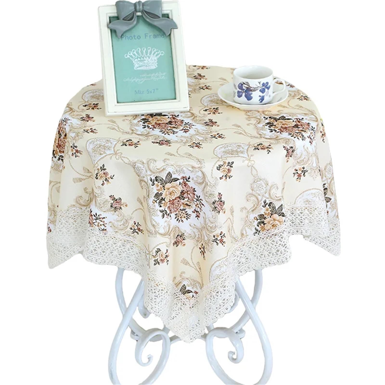 LuMOUzhou Lace Tablecloth Floral Print Rectangular Embroidered Lace Bedside Dining 80x80cm(Type6)