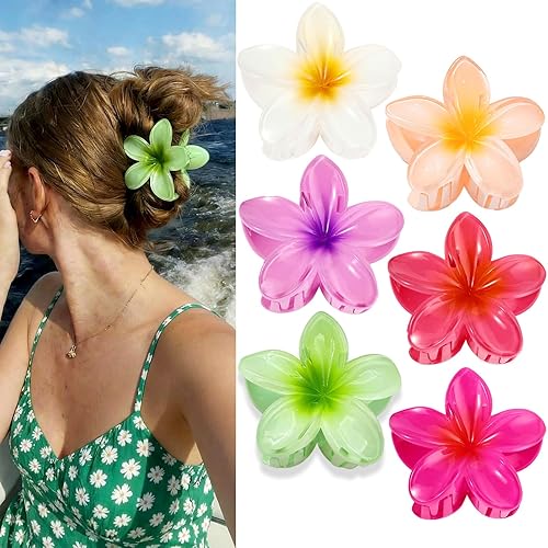 6 Pcs Hawaiian Flower Hair Clips,3.14" Large Plumeria Flower Claw