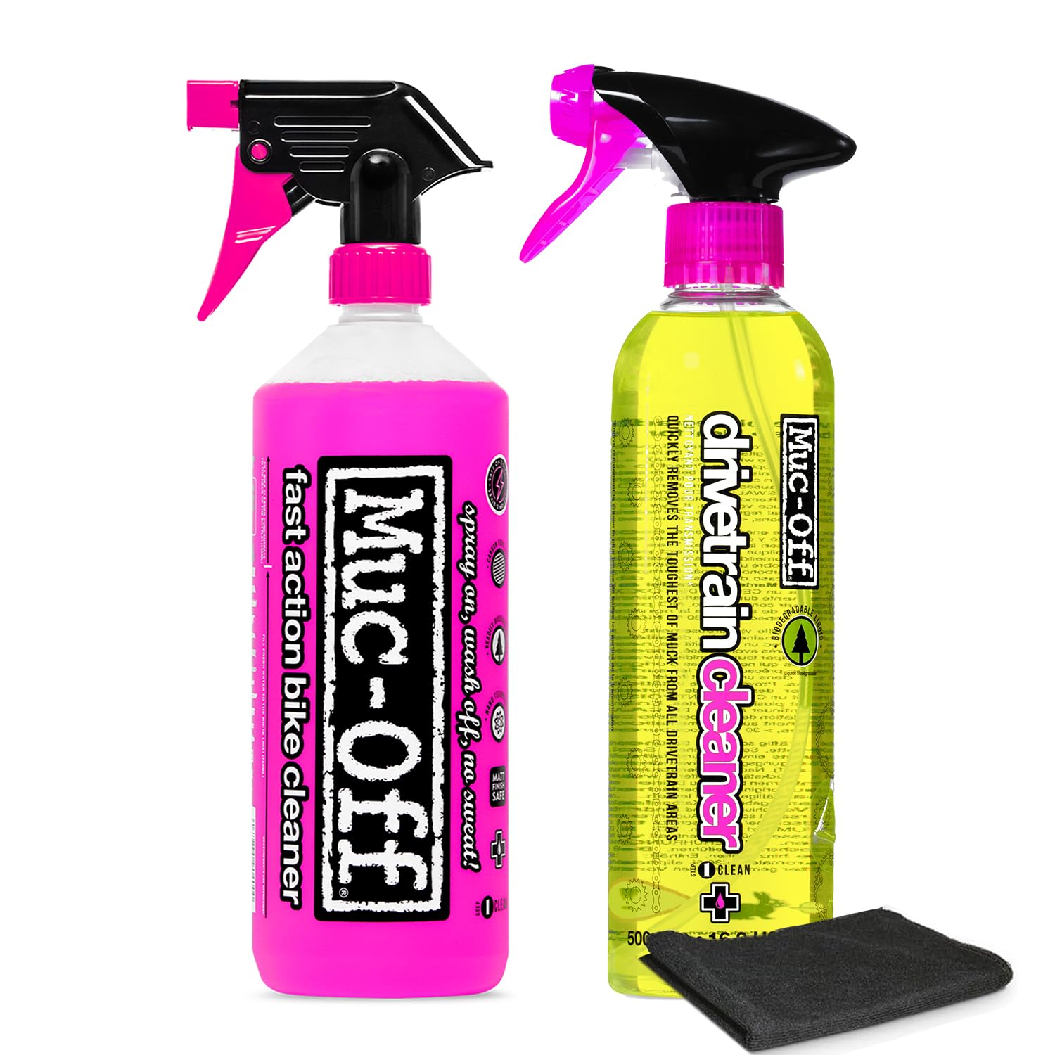 Muc-Off Nano Tech Bike Cleaner 1000ml &amp; Bio Drivetrain Cleaner 500ml Bundle with Microfiber Cloth | Deep Clean Duo | For Fast, Effective Bike &amp; Drivetrain Cleaning | Safe on All Surfaces