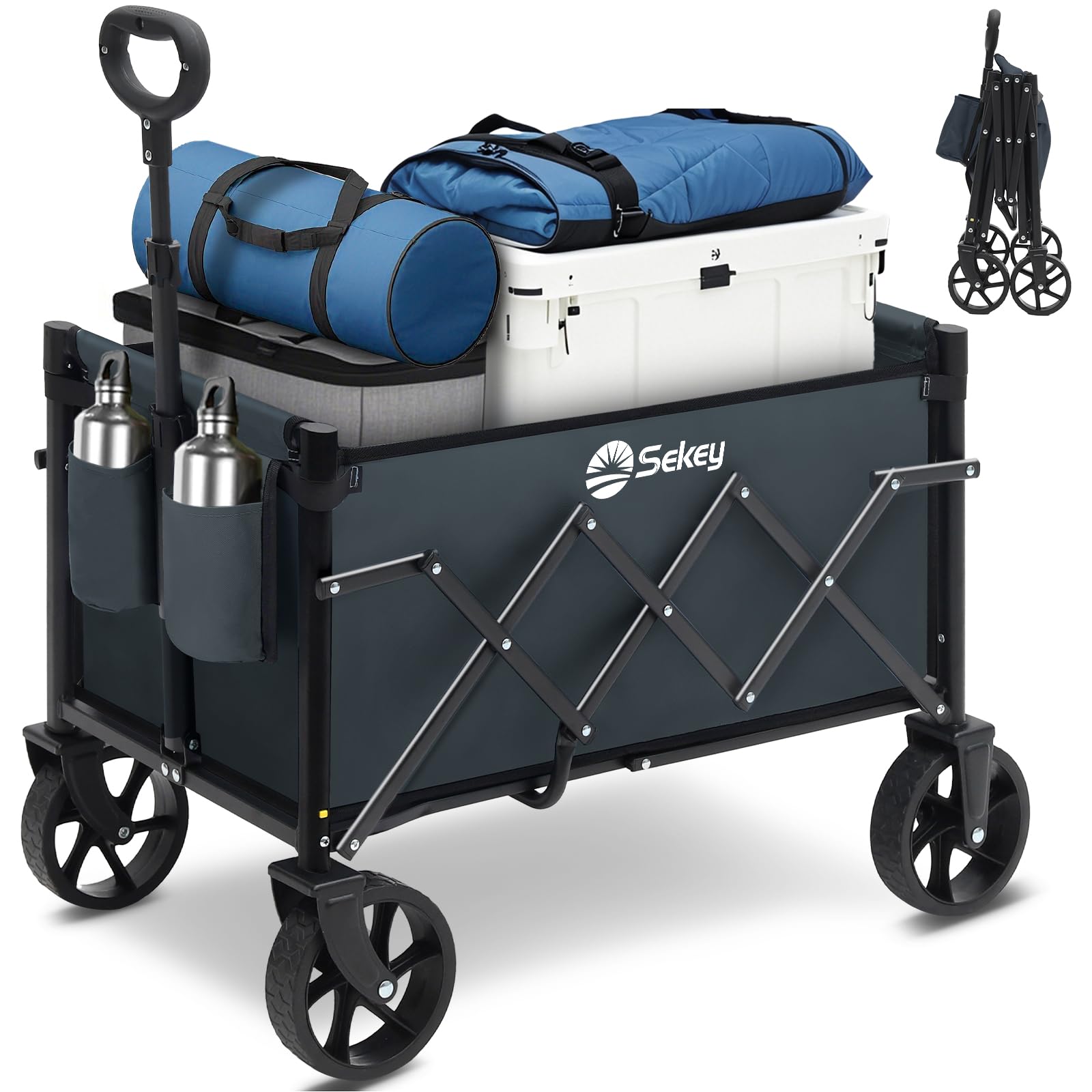 Sekey 220LBS Folding Festival Trolley on Wheels, Heavy Duty Camping trolley with All-Terrain Wheels, Portable Beach wagon, Adjustable Handle, Space-Saving Cart for Shopping Outdoor - Grey — image 1