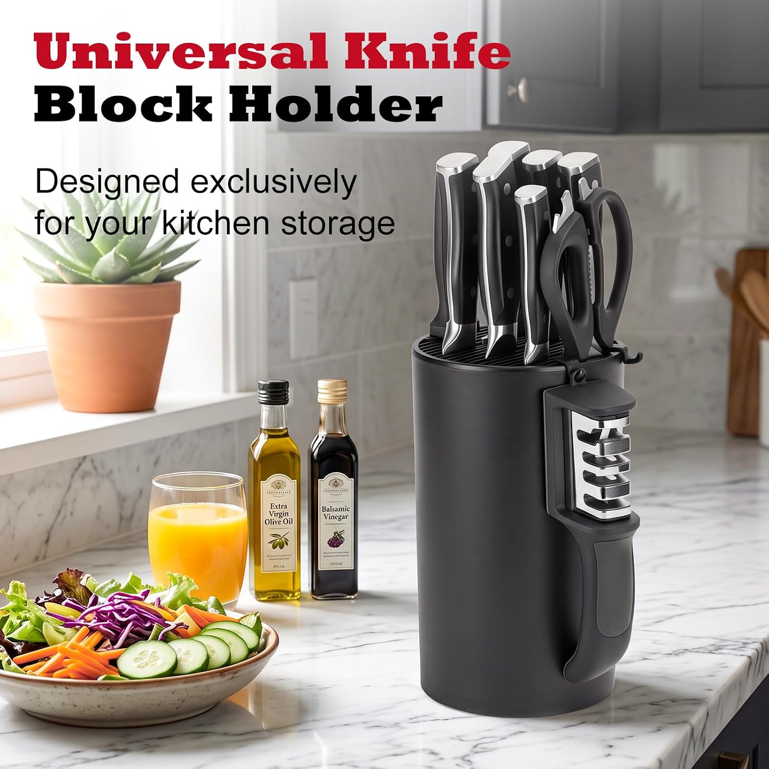 Universal Knife Block Holder, Large Capacity Round Knife Organizer, Detachable Kitchen Knife Storage Block, Easy to Clean, Fits Up to 14 Knives and 8-Inch Blades