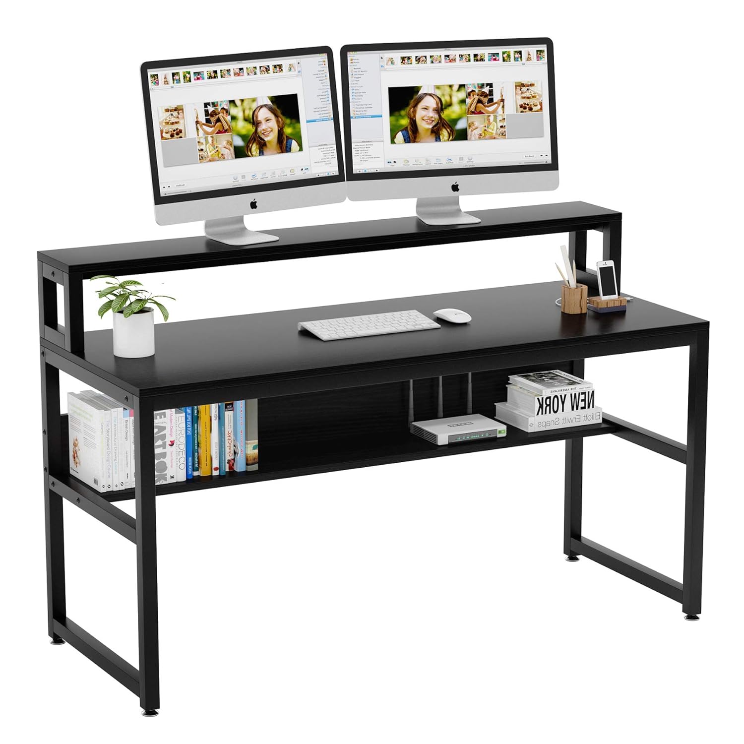 Tribesigns Computer Desk with Shelves, 55 Inches Office Writing Desk