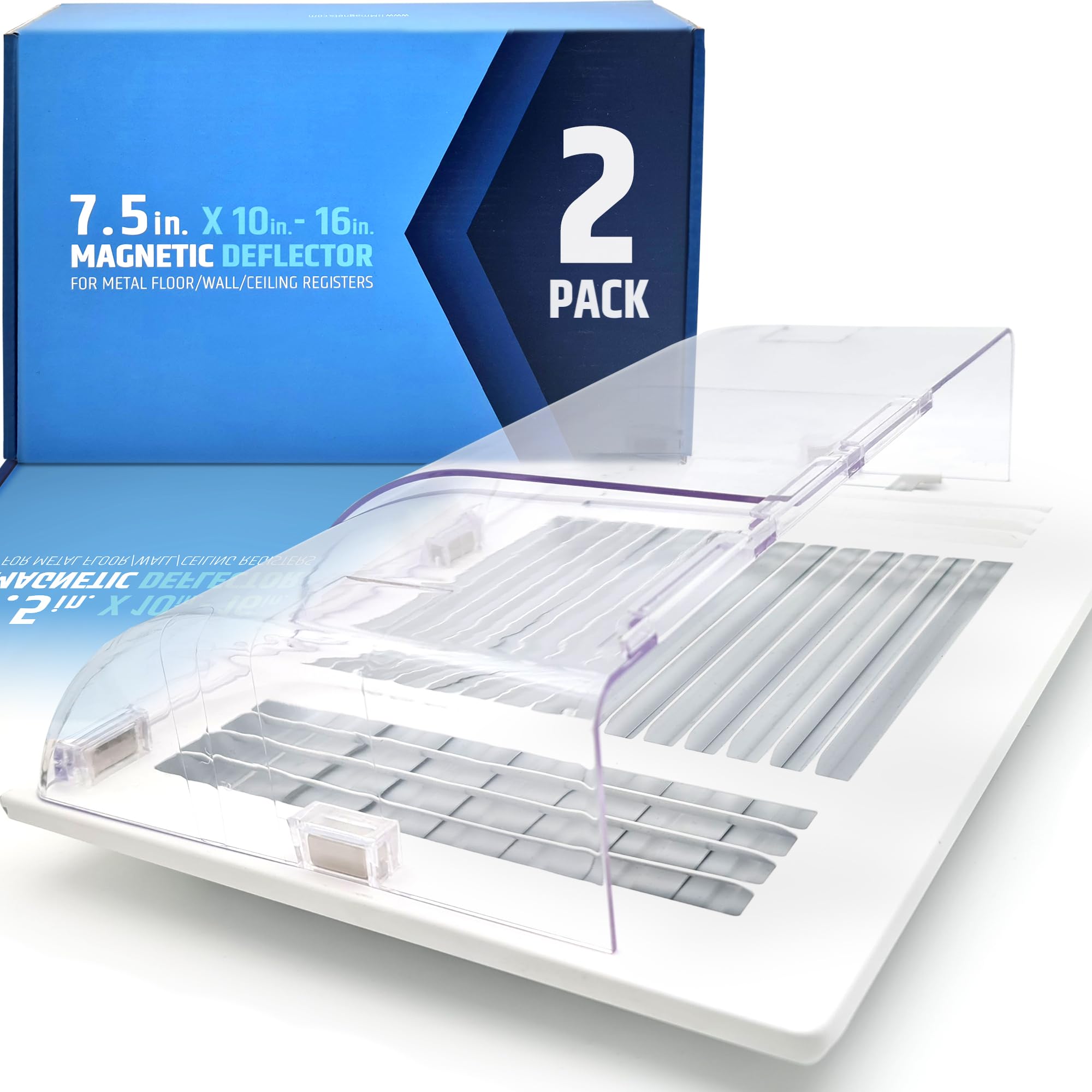 Larger (New Version) 7.5" Magnetic Vent Air & Heat Deflector (2 Pack) for Ceiling, Floor & Wall - Will Never Fall Off - Adjustable from 9.2” - 16” - Super Strong Neodymium Magnets Upgraded Design