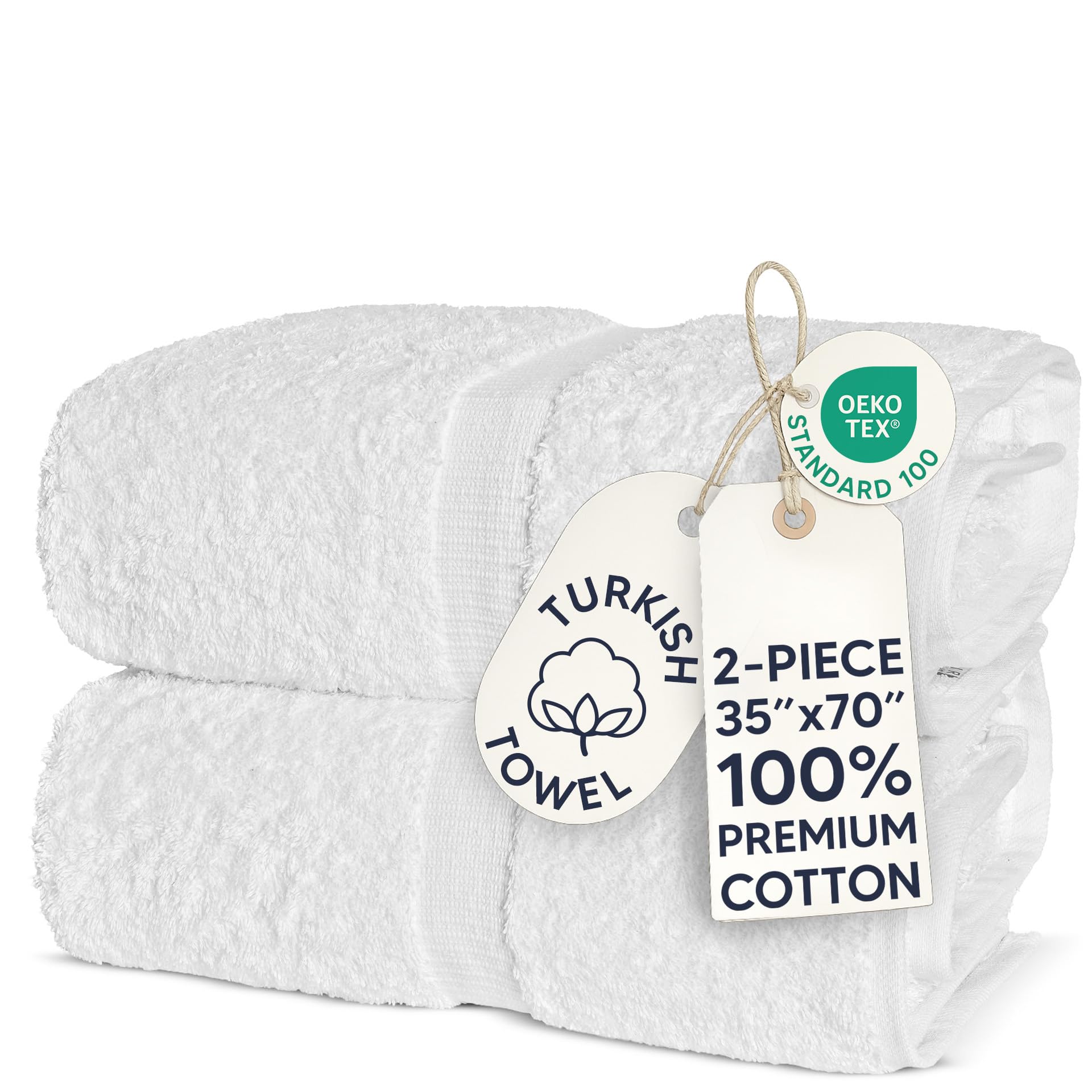 Chakir Turkish Linens 100% Cotton 2-Pack Bath Sheets 35x70, White | Premium Cotton Turkish Bath Sheets, 35x70 Oversized, Oeko-Tex Certified, Soft Plush And Absorbent