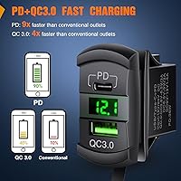 Vista 5 de Nilight Interruptor de palanca con salida USB, voltímetro LED, conector rápido 12V PD tipo C y USB QC 3.0 para automóviles, reemplazo con fusible