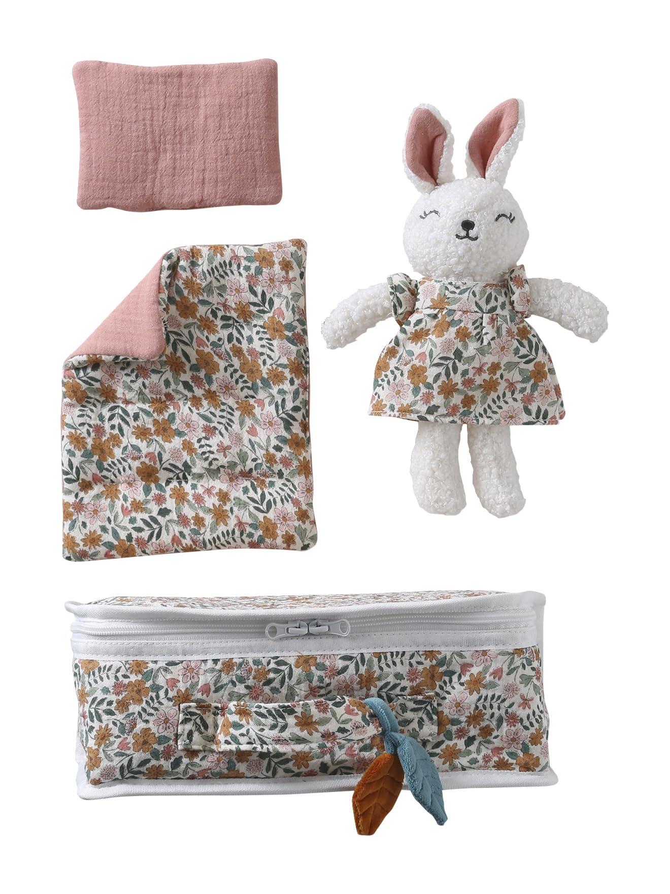 Vertbaudet Baby-Set Kuschelhase Koffer RETRO FLOWER gelb