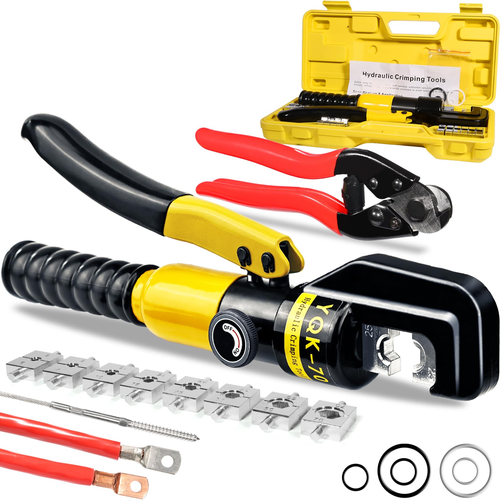 Hydraulic Crimping Tool and Cable Cutter Hydraulic Cable Lug Crimper 10 US TON 12 AWG to 00 (2/0) Electrical Terminal Cable Wire Tool Kit with 9 Die