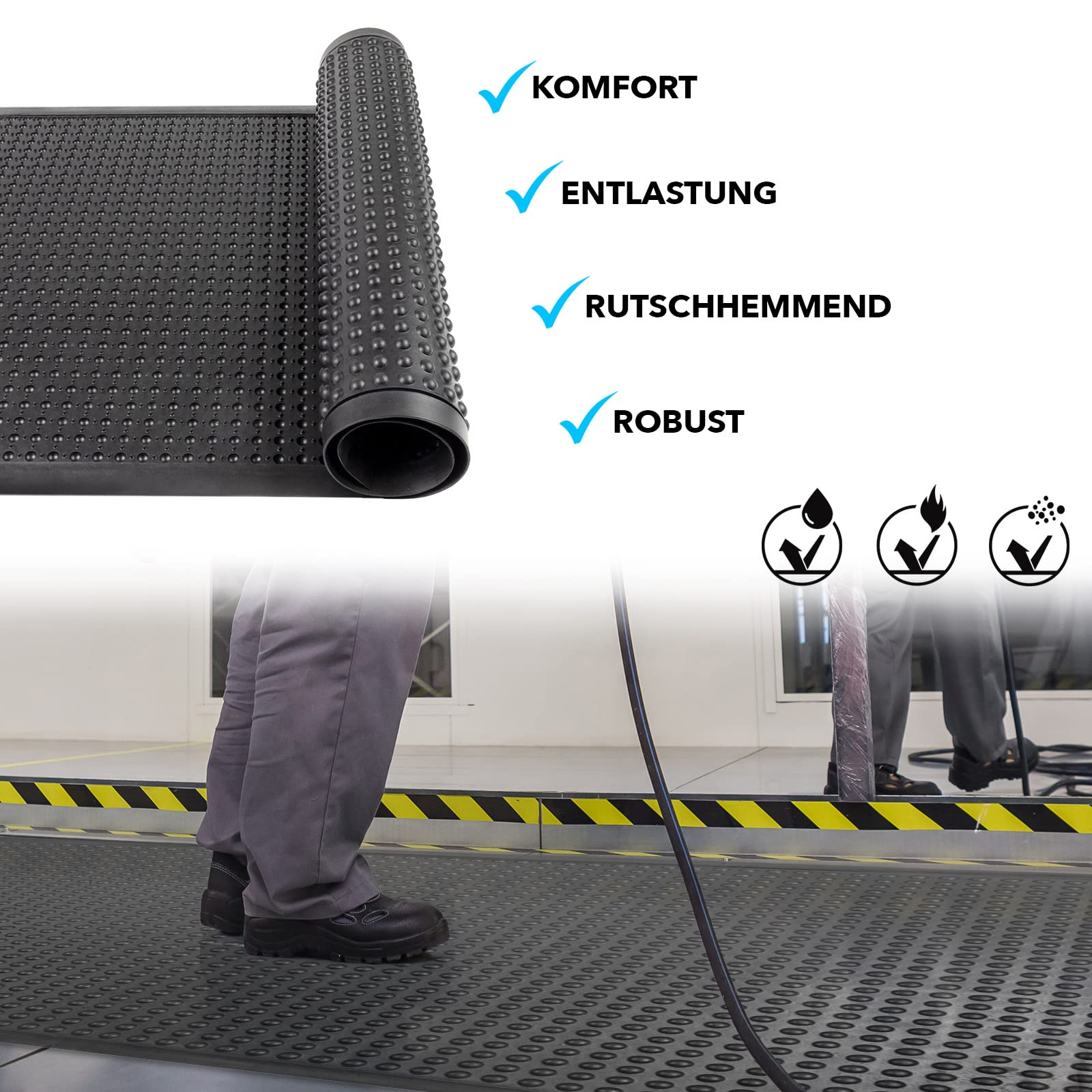 Alfombrilla de trabajo Bubble | versátil esterilla de goma natural con puntos para interior y exterior | Alfombrilla de goma con estructura granulada en muchos tamaños (90 x 100 cm, negro)