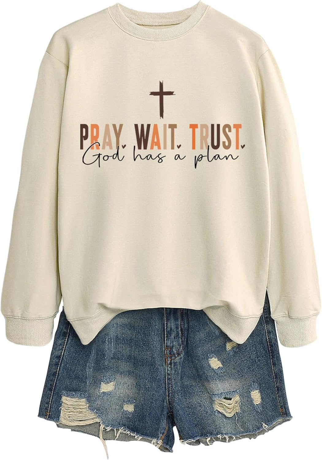 Pray Wait Trust God Has A Plan Christian Sweatshirt Women Cross Graphic Crewneck Pullover Long Sleeve Religious Tops - Image 4