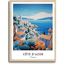 KISSFOX OAK Wood Framed Wall Art Cote dAzur Wall Decor France Canvas Art Landscape Pictures Coastal Paintings Travel Posters Aesthetic Artwork For Bedroom Office Living room
