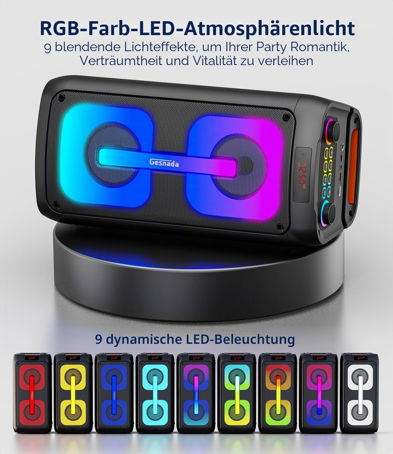 Karaoke Maschine mit 2 Mikrofonen, tragbare Bluetooth Karaoke Anlage mit LED Lichtern, PA System, ideal für Home Partys und als Geschenk für Erwachsene und Kinder