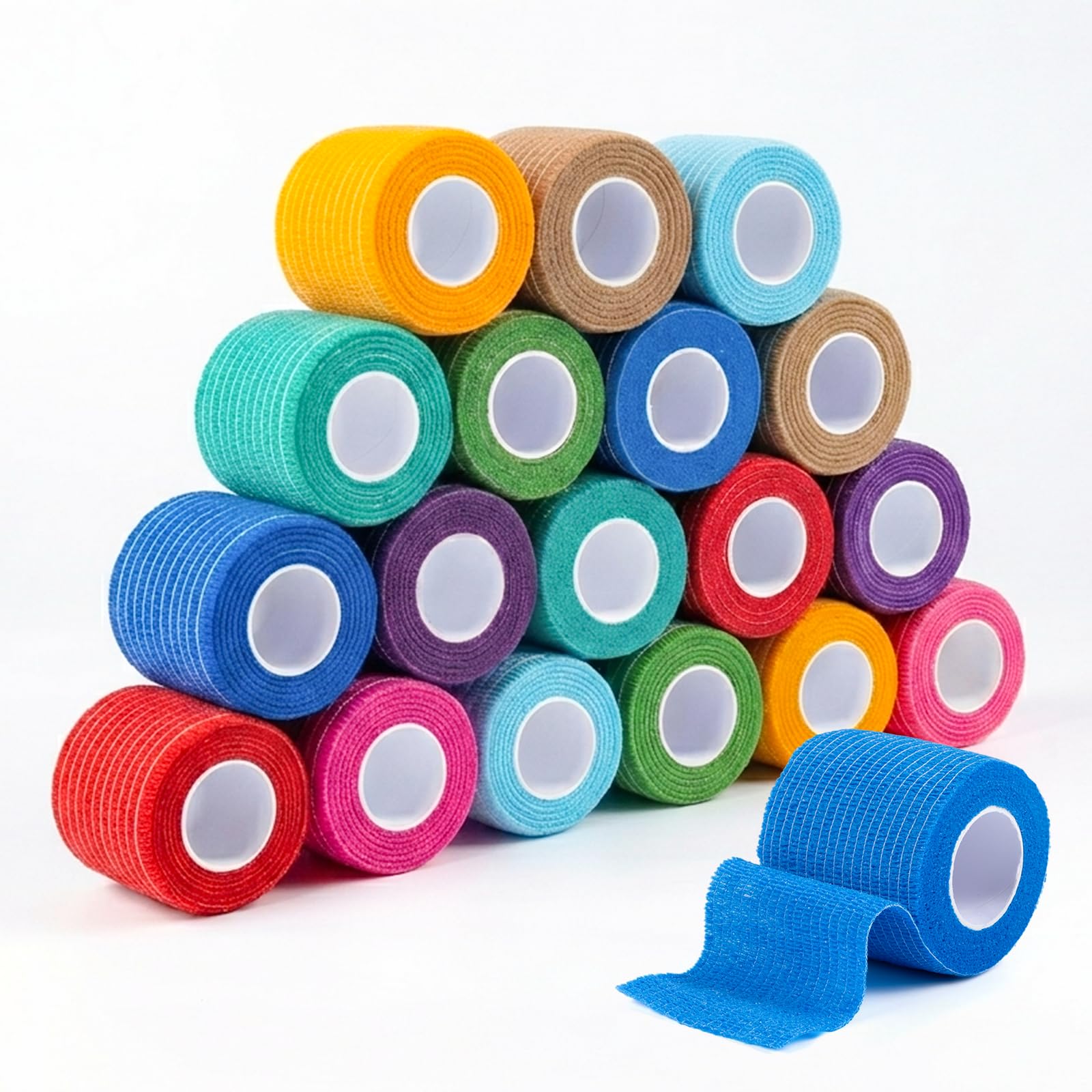 Carehabi Bandage Autoadhésif, 18 Rouleaux 5cm x 4.5m Bande Cohesive Multicolore Bandage Vétérinaire, Bandage Élastique Autocollant pour Les Mains,Les Pieds Genoux