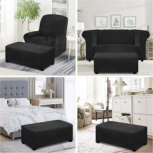 Miniatura 2 de Easy-Going Funda otomana elástica de terciopelo plegable, fundas de almacenamiento rectangulares para reposapiés, fundas protectoras para reposapiés