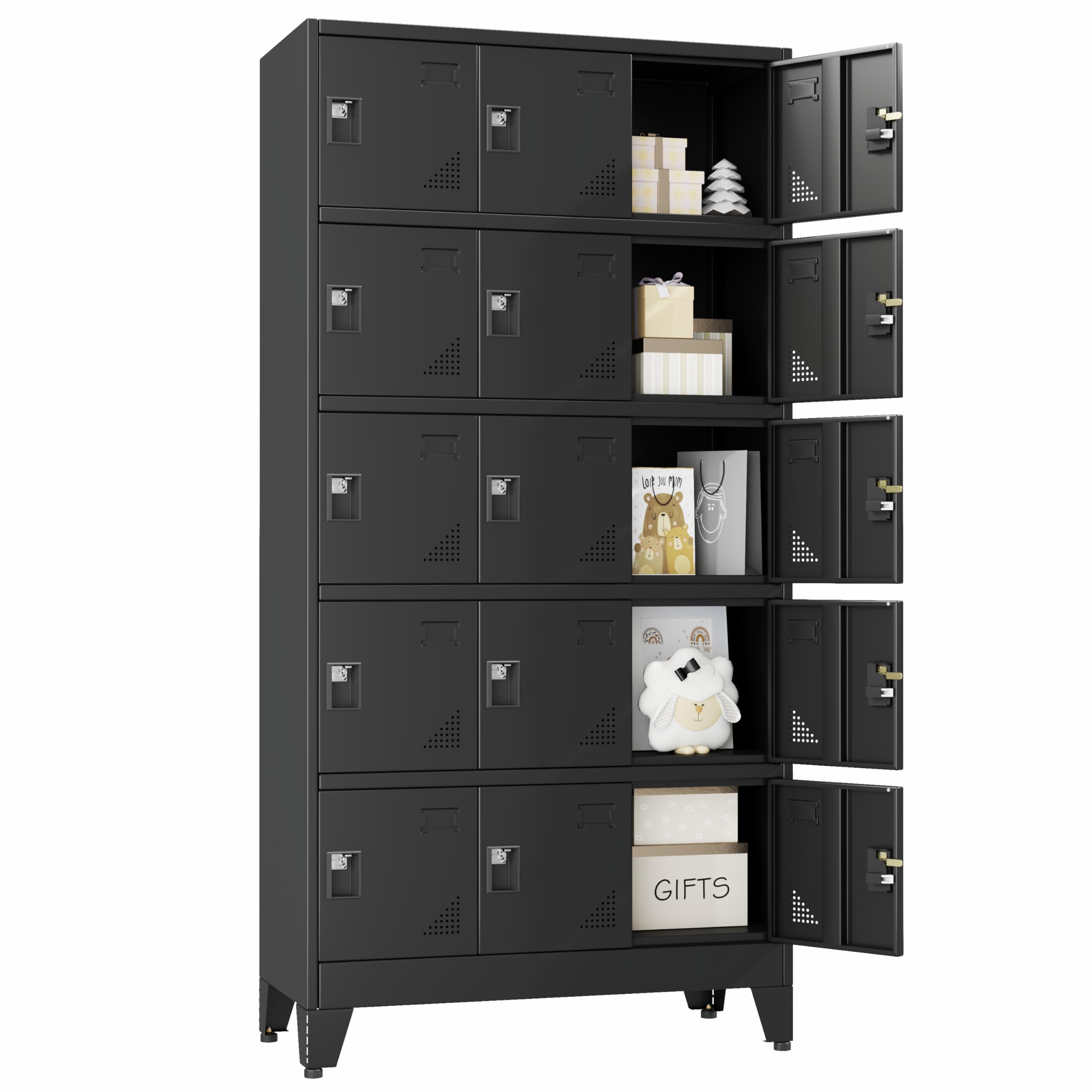 PAOFIN Metal Storage Lockers for Employees with Lock,Metal Storage Locker with 15 Doors for School Garage Office Gym Bedroom,Assembly Required,15 Door Black