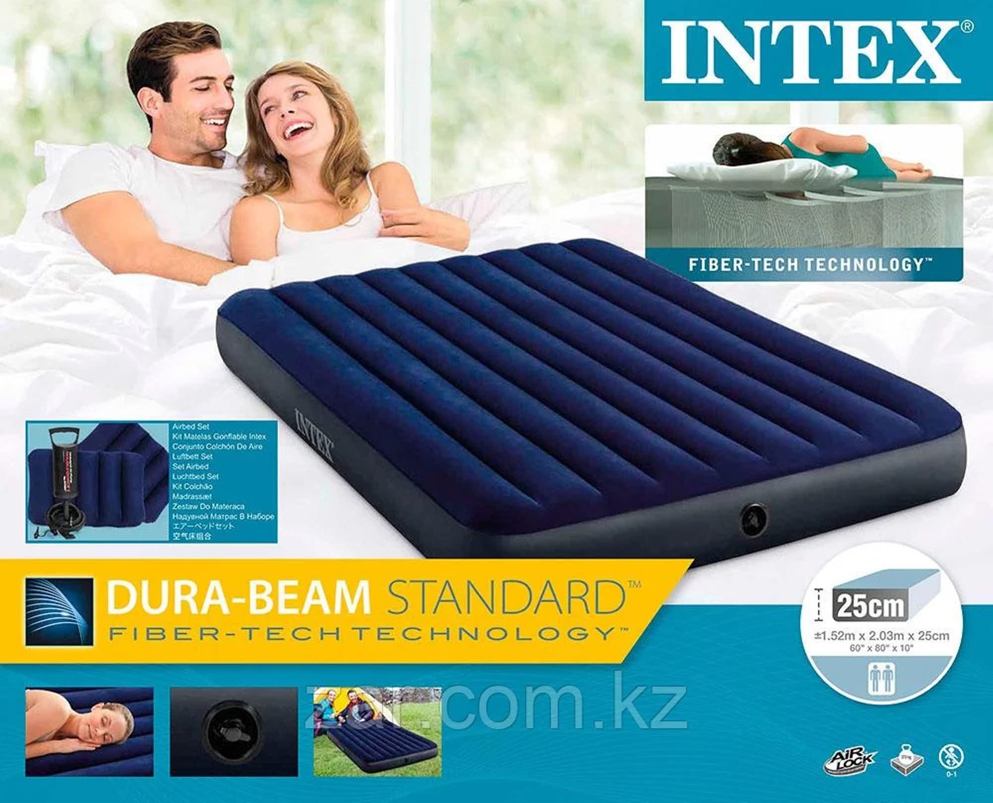 VWretails Inflatable Downy Queen Size Airbed Set with 2 Pillows and a Manual Hand Pump - 68765 (Blue),Dimensions: 60" W x 80" L x 10" H, Queen Size 1