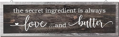 Miniatura 1 de Jetec Letrero divertido de madera con texto en inglés "The Secret Ingredient Is Always Love and Butter" para cocina, decoración rústica de pared de