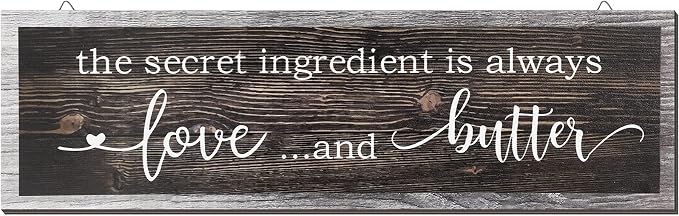 Jetec The Secret Ingredient Is Always Love and Butter Sign Funny Wood Kitchen Sign Funny Farmhouse Wall Decor Rustic Kitchen Wall Decoration, 15.7 x 4.7 Inch(Brown)