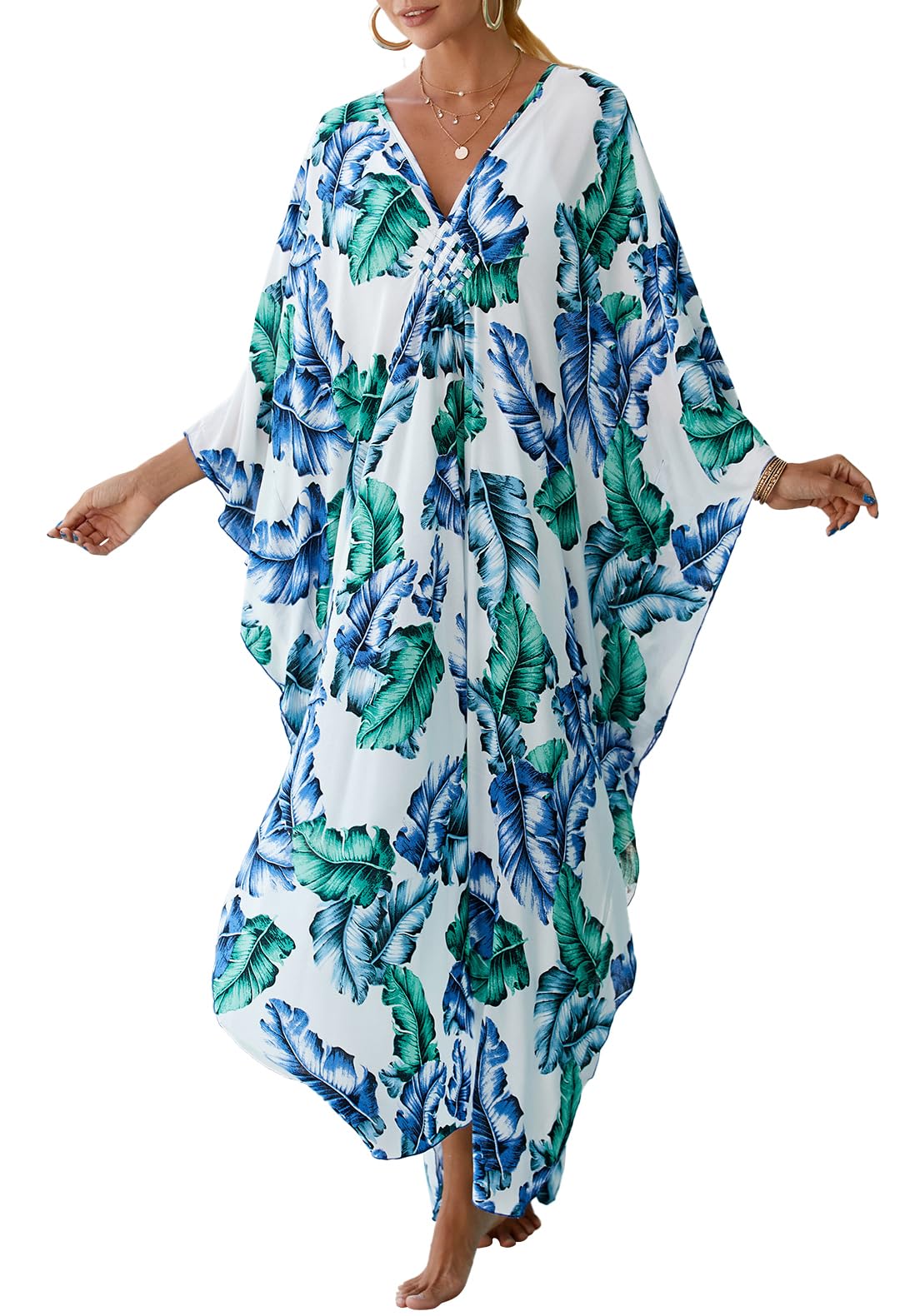 cthseie Women Animal Print Kaftan Dresses Plus Size Swimsuit Coverup Summer Bathing Suit Caftan Loungewear Beach Dress