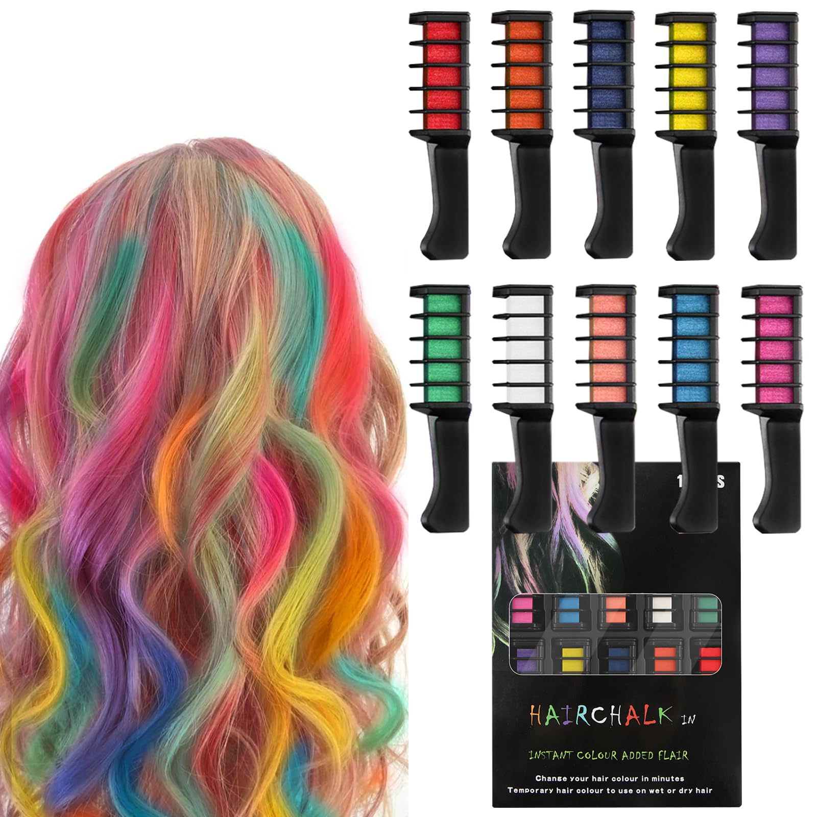 Pettine con Gessetti per Capelli a 10 Colori per Ragazze, Tinta Temporanea per Capelli, Si Lava Facilmente, Non Tossico e Sicuro per Tutte le Età