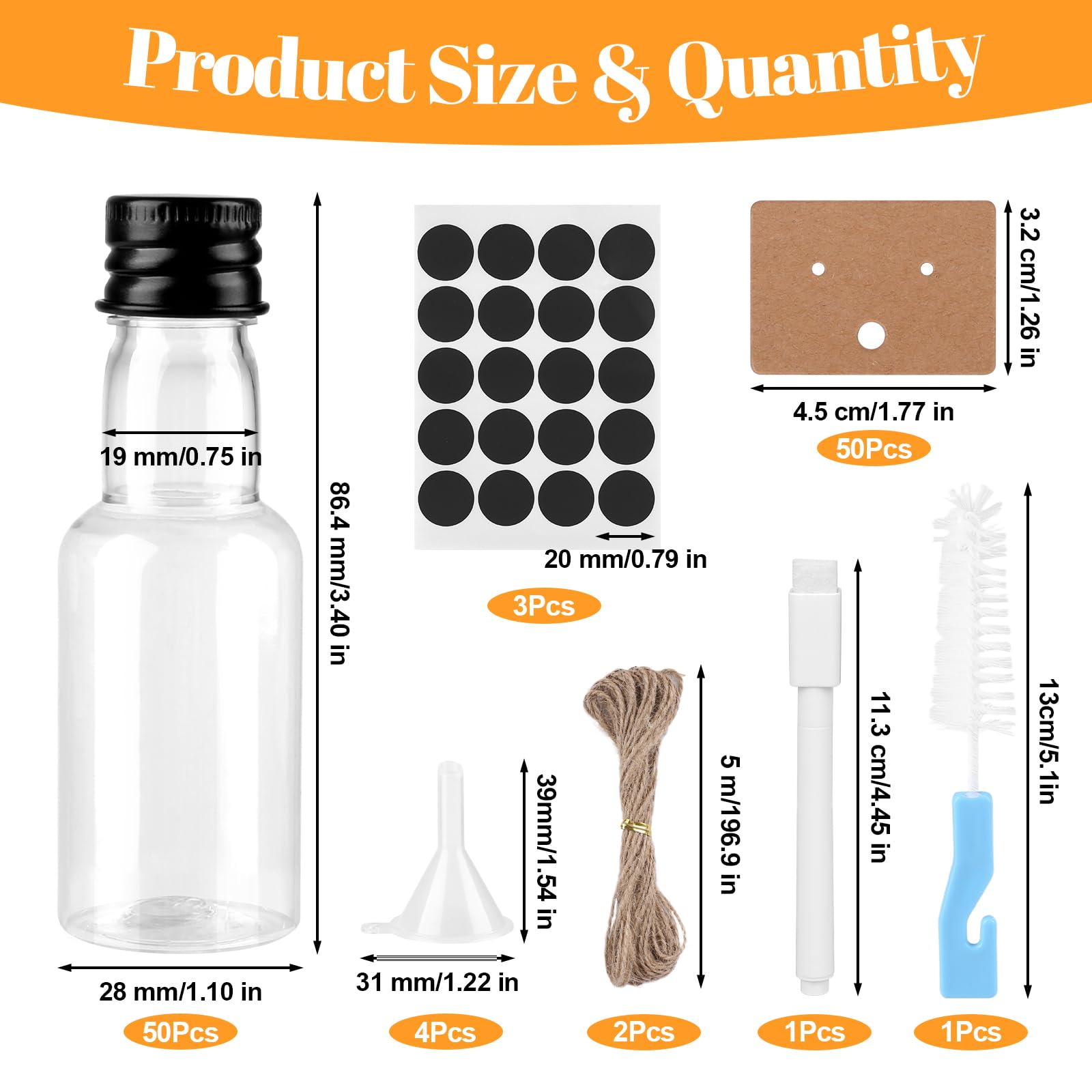 50 Pezzi Mini Bottiglie Alcolici Bomboniere, Bottigliette Liquore Mignon da 30 ml, Piccole Bottiglie di Plastica con Penna, Etichette, Imbuto e Pennello per Matrimoni, Feste e Whisky