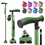 BeneCane Walking Cane for Men & Women Walking Stick for Seniors Folding Canes Quad Cane Adjustable Lightweight Sturdy Collapsible Heavy Duty with Soft TPR T-Handle and Travel Bag