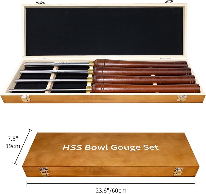 Juego de 4 gubias para torno HSS con estuche de madera miniatura 6