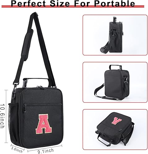 Miniatura 4 de ELEFOCUS Lonchera aislada con inicial para mujeres y hombres, bolsa de almuerzo personalizada con monograma con correa de hombro ajustable para